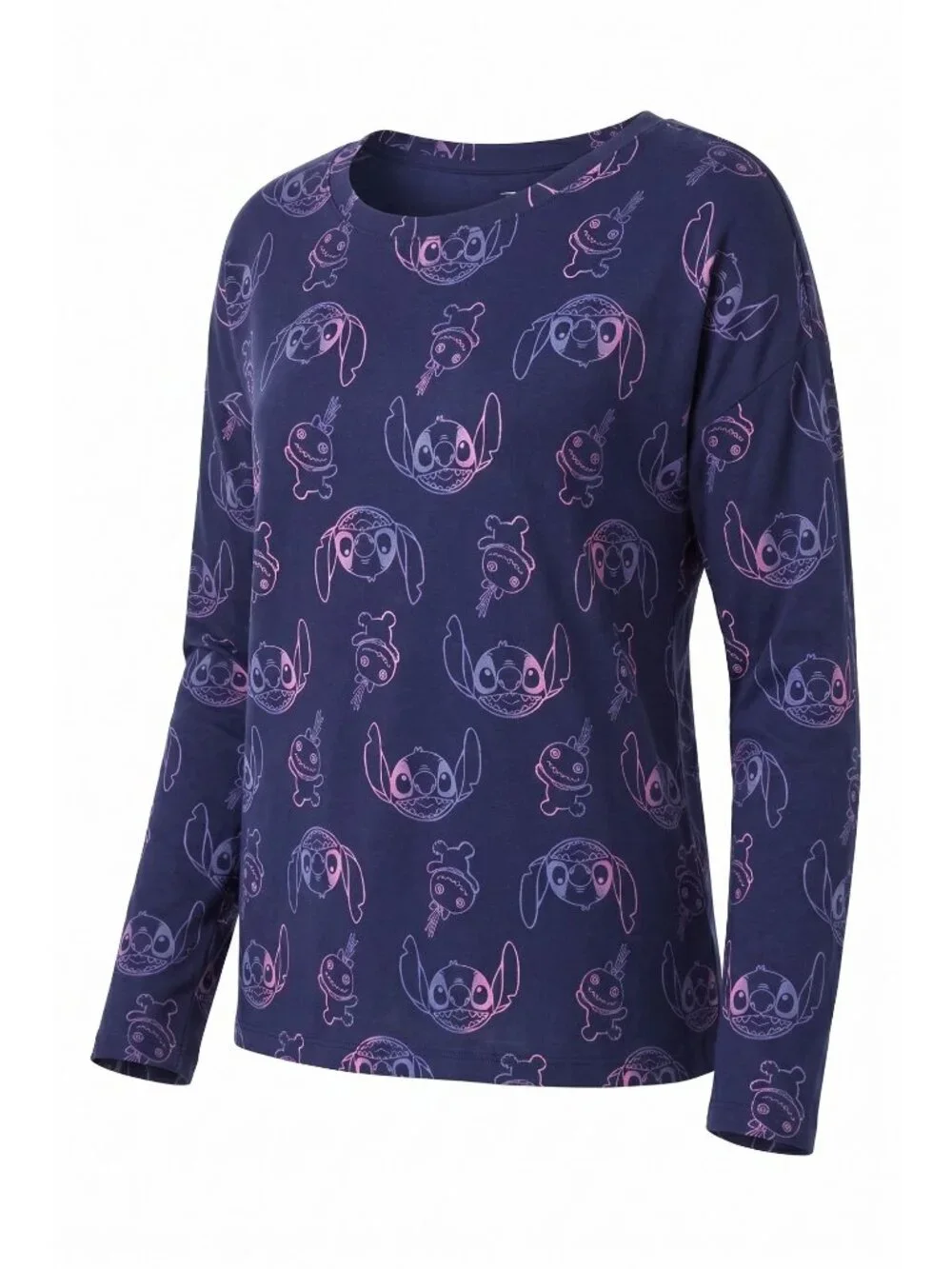 Disney Lilo & Stitch Juniors Pajama Set Long Sleeve Top Shorts Blue NWT Large